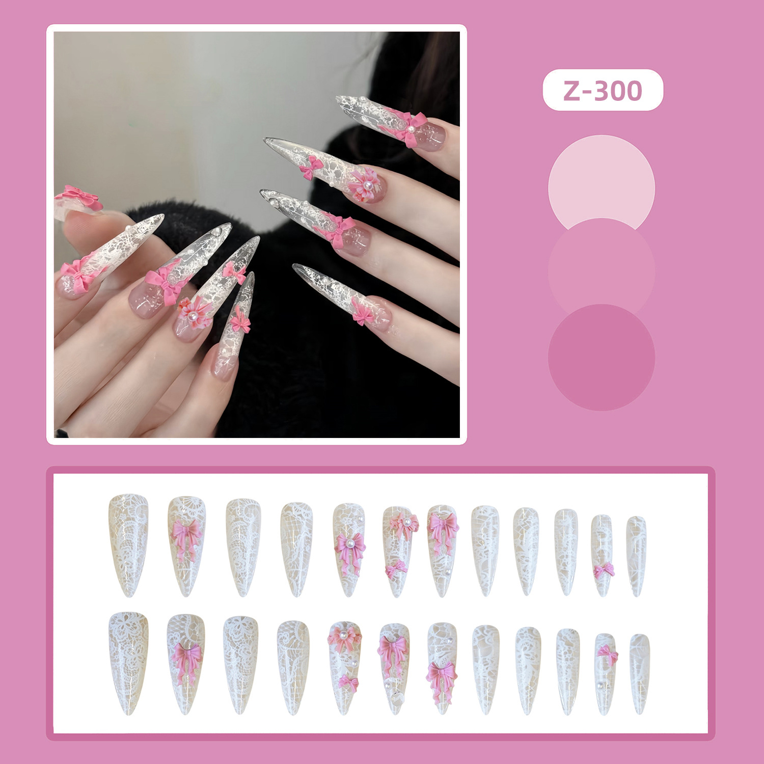 24Pcs Pink White Press On Nail - 3D Printing Ptc 评论和价格