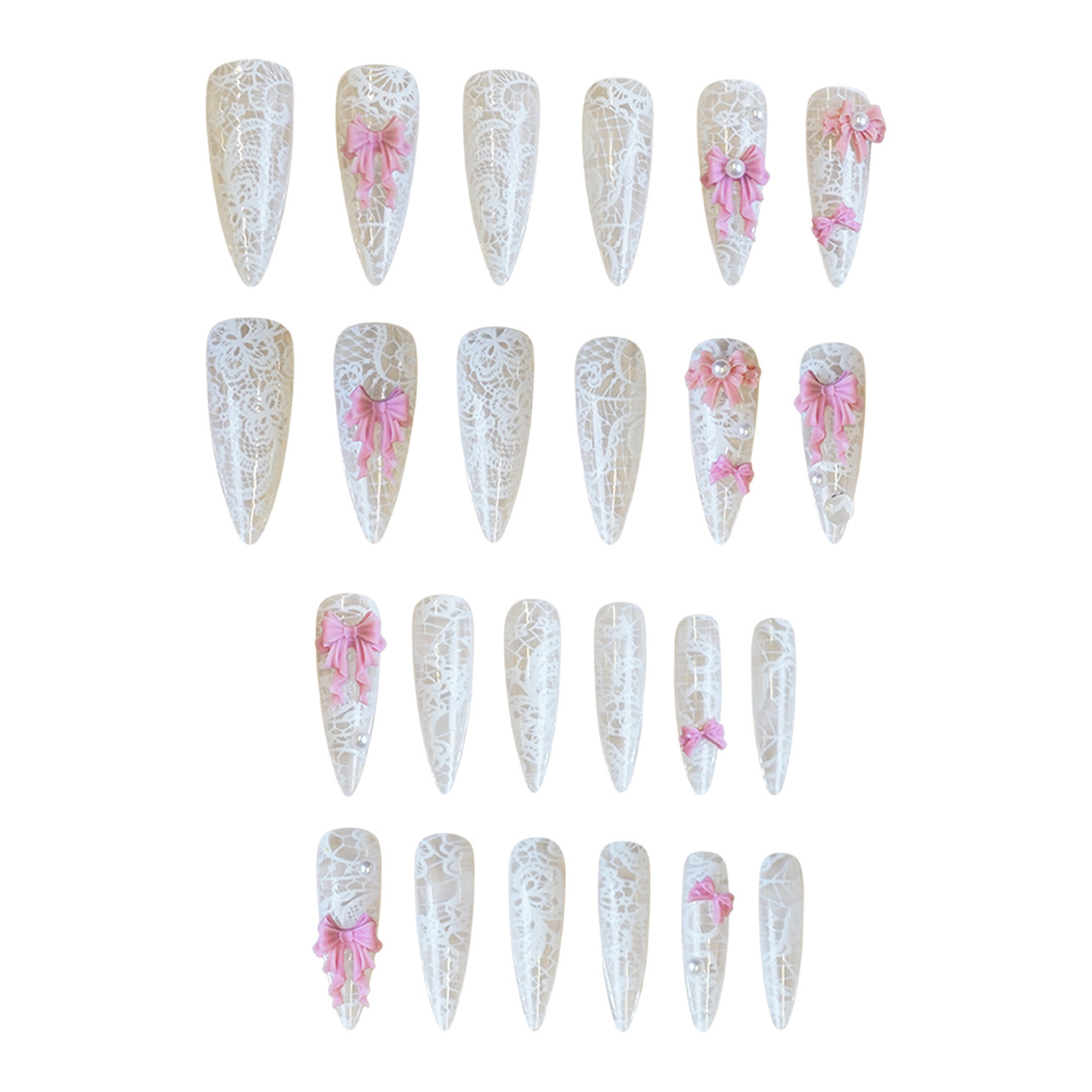 24Pcs Pink White Press On Nail - 3D Printing Ptc 评论和价格