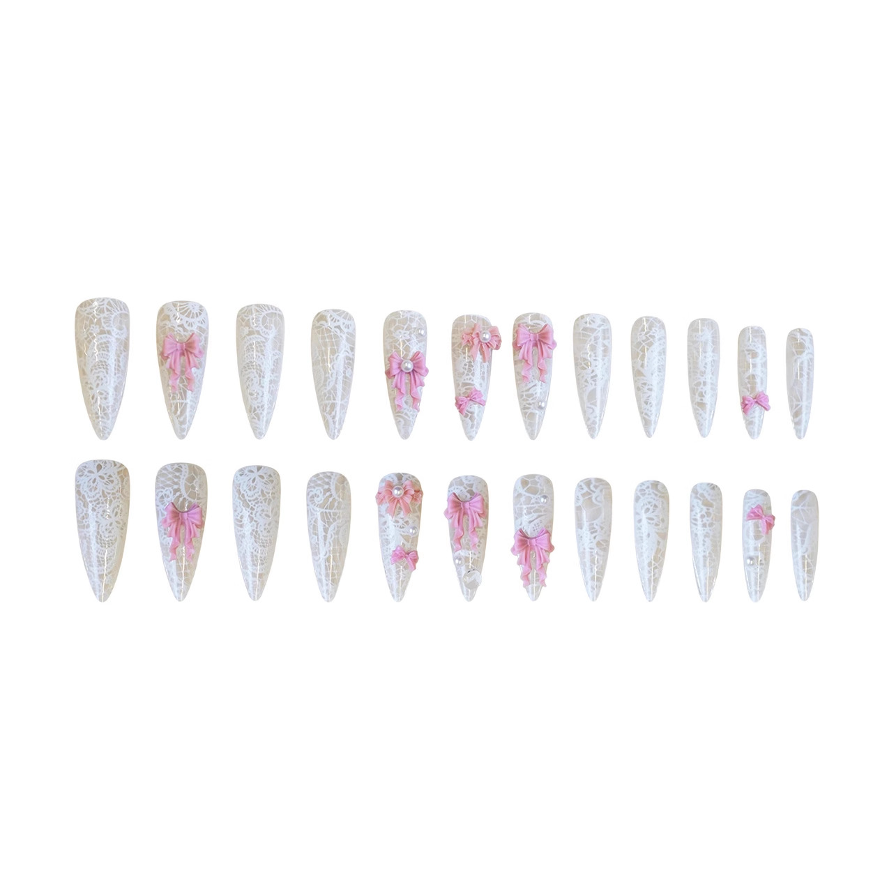24Pcs Pink White Press On Nail - 3D Printing Ptc 评论和价格